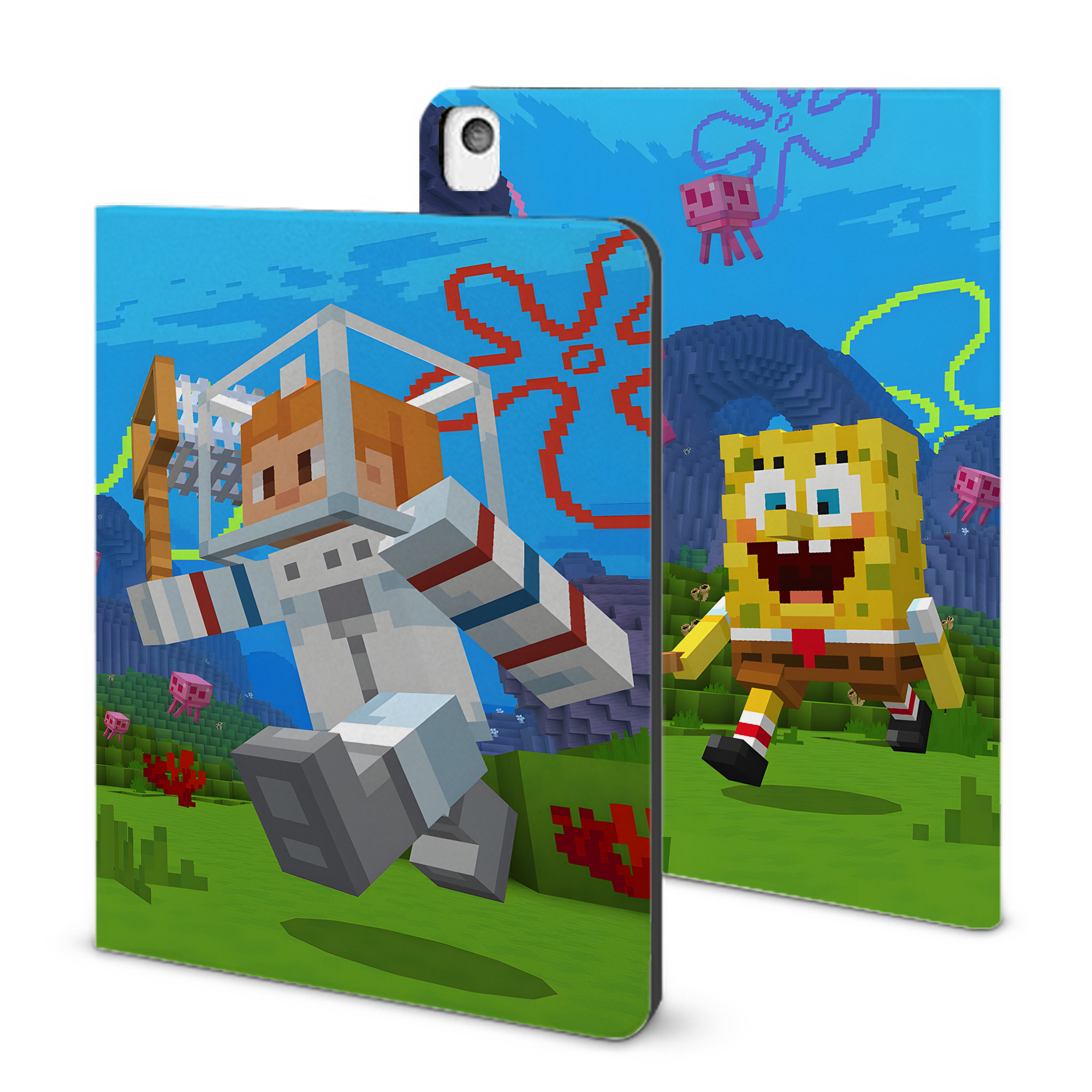 （画像用） マインクラフト ブロックの世界 Minecraft MC Block world IPadケース ペンホルダー付き ブックスタイルデザイン